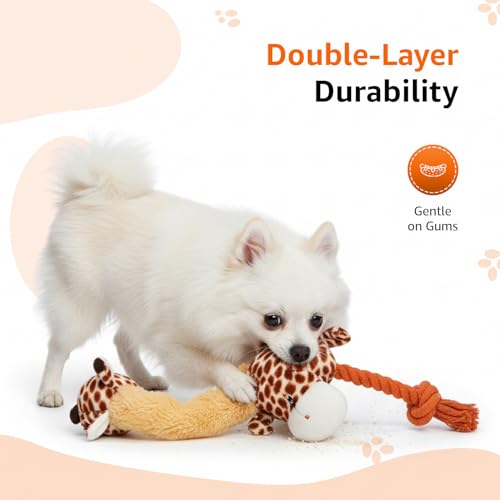Image of Amazon Basics Giraffe Soft Squeaky Plush Dog Toy | Cuddle & Tug Play Toy | Machine Washable | Reinforced Fabric | Non-Toxic | for Small to Large Dogs | 5-30 kg