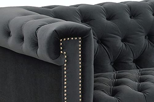 Iconic Home Gold/Grey Bea Velvet With Nail Head Trim Tone Metal Sofa #TOP6