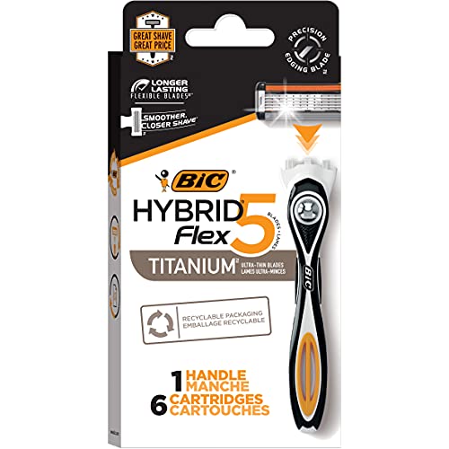 BIC Flex 5 Hybrid Men's 5-Blade Disposable Razor, 1 Handle and 6 Cartridges