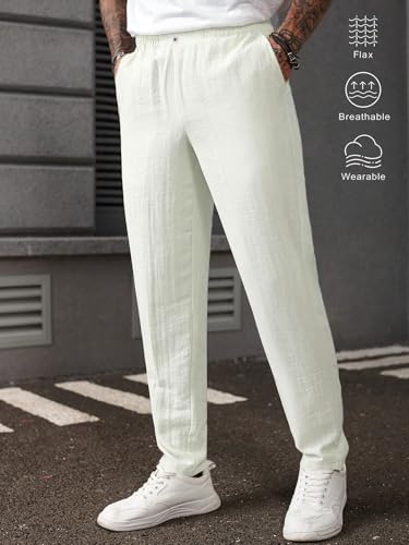 Image of TAGDO Men's Cotton Casual Premium Linen Blend Pants | Lightweight & Breathable Fabric | Elastic Waist with Button | Loose Fit | Perfect for Holidays & Travel (2055)