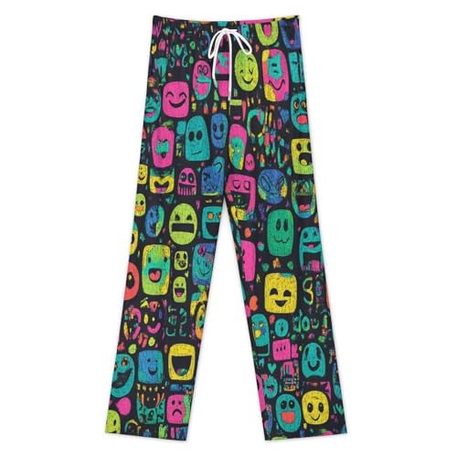 Men's Pajama Pants, Men's Funny Emoji Print Pajama Pants, Soft Pj Bottoms-S3