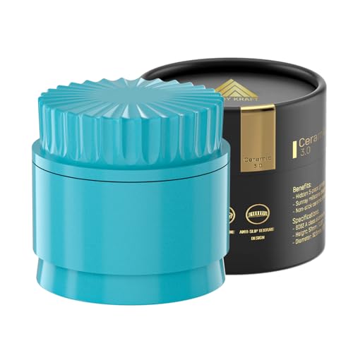 Keramik Grinder Premium CERAMIC DRAGON 3.0 | Dragon Crystal Ceramic-Beschichtung | 5-teilig mit N52 Magneten | 63mm Ø | Kräutermühle & Crusher für Kräuter und Gewürze (Buchtblau)