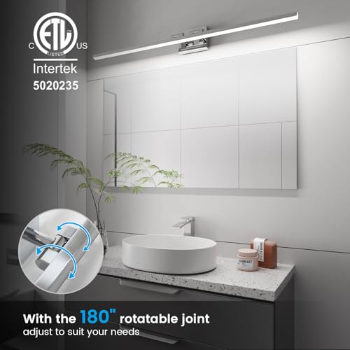 Image of VOLISUN Modern Bathroom Vanity Light 48 inch, Rotatable, 30W Dimmable 5CCT Led Bathroom Light Fixture Over Mirror, Chrome Vanity Light for Bathroom Mirror Cabinets-ETL Certificated
