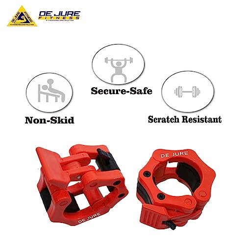 Image of De Jure Fitness Olympic Barbell Collars 2 Inch Pair - Quick Release Locking Design - Heavy Duty ABS Lock-Jaw Barbell Collars for Weightlifting, Powerlifting, CrossFit & Strength Training - Red