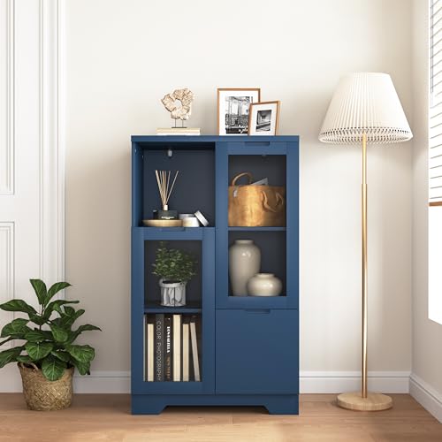 GDFStudio Home Office Storage Cabinet with Glass Doors & Drawer,
