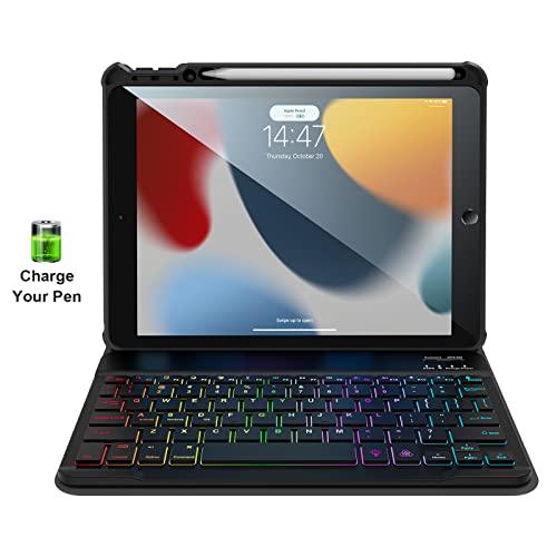 Aliwlhof Ipad Case Keyboard 10.2- Keyboard Case For Ipad Ipad 9Th Generation 2021-8Th Gen 2020-7Th Gen 2019-7 Color Backlit Removable Bluetooth Wireless Keyboard -Pencil Holder -Tablet Keybaord Case #TOP6