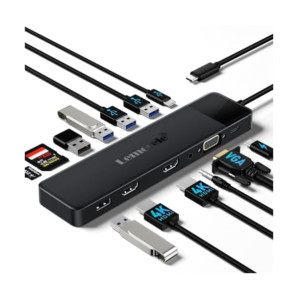 Lemorele 13 in 1 USB C Docking Station Dual Monitor, USB C Dock USB C Hub Multiport Adapter Triple Monitor to 2 HDMI 4K,VGA,5 USB 3.0/2.0,USB C 3.0,PD,SD/TF,3.5MM for Lenovo,Surface,MacBook Laptops