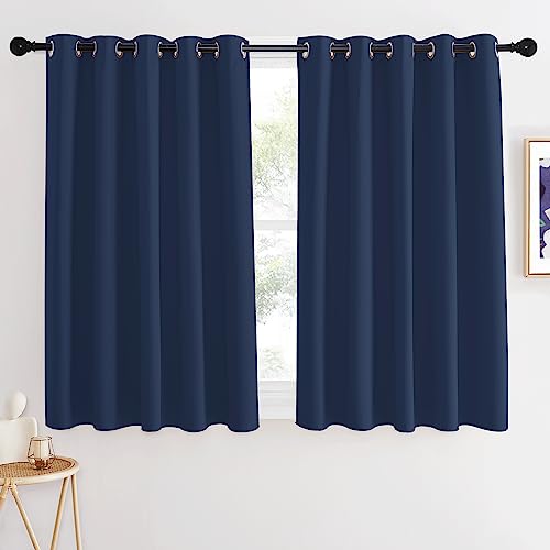 NICETOWN Blackout Kitchen Curtains 54 inches Long - Thermal Insulated Grommet Room Darkening Window Treatment Voice Reducing for Nursery/Cafe (Navy, 1
