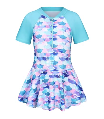 Image of Girls One Piece Swimsuits Short Sleeve Swim Dress for Girls Hawaiian Skirted Bathing Suit Summer Swimwear 3-16 Years
