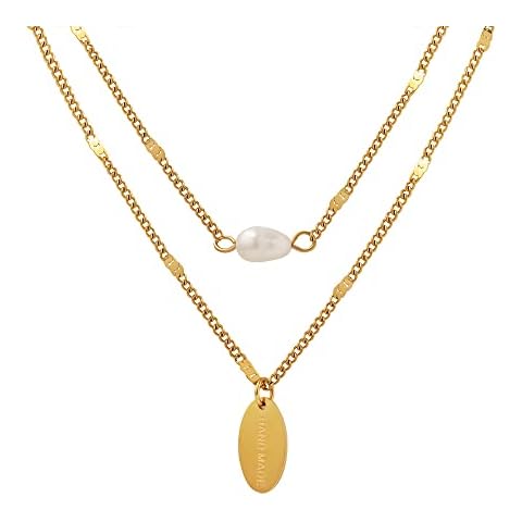 Delicate Tiered Pendant Necklace, 18K Gold Plated Hand Cultured Pearl Necklace, Multi Layered Adjustable Tiered Chain Necklace For Women Cover