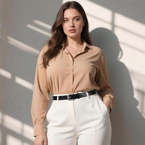 Vintage Style Leather Belt - Gold Buckle Waist Belt for Jeans, Dresses and Casual Pants2