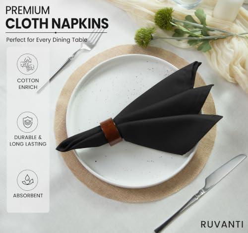 Image of Ruvanti Cloth Napkins Set of 12, Cotton Enrich 18 inchx18 inch - Black | Washable, Soft, Durable & Absorbent Everyday Napkins. For Home, hotel, Wedding Napkins, Thanksgiving, Christmas Dinner Napkin