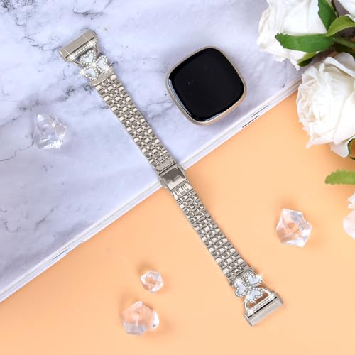 Bling Love Clover Bands For Women Compatible With Versa 4/Versa 3/Sense 2/Sense Stainless Steel Adjustable Replacement Strap.