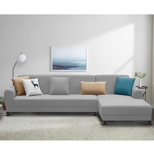 Image of Kraven RHS 6 Seater L Shape Sofa Set for Living Room (Grey Fabric) Premium Fabric Sofa