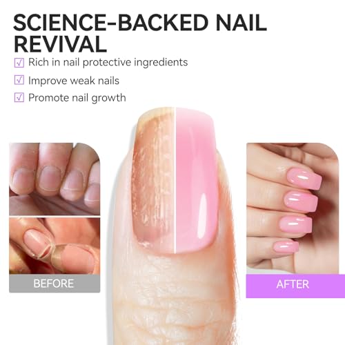 Image of Nail Polish Strengthener and Growth Treatment: Pink Gelike EC 6 in 1 Natural Nail Hardener Extra Strong and Growth - Long Lasting Nail Repair for Damaged Nails - For Daily Work Home Salon
