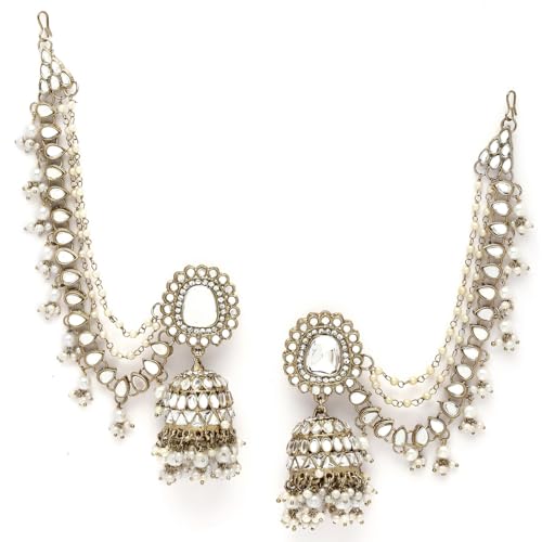 Image of Shining Diva Fashion Earrings for Women Girls Stylish Fancy Traditional Jhumka Jhumki Bahubali Kundan Pearl Ear Chain