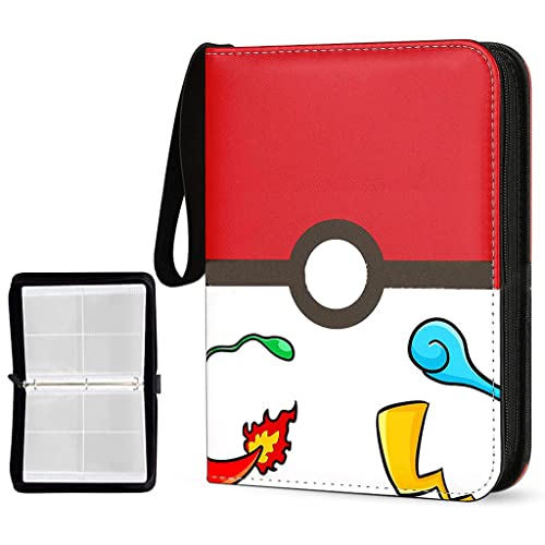 PATPAT Poke-Mon Binder Cards Collector Album Holder For 400 Poke-Mon Cards Cartoon Prints Zipper Bag Trading Card Binder Poke-Mon Cards Collection Bag Game Cards Case Gift For Kids Boys Girls-Red