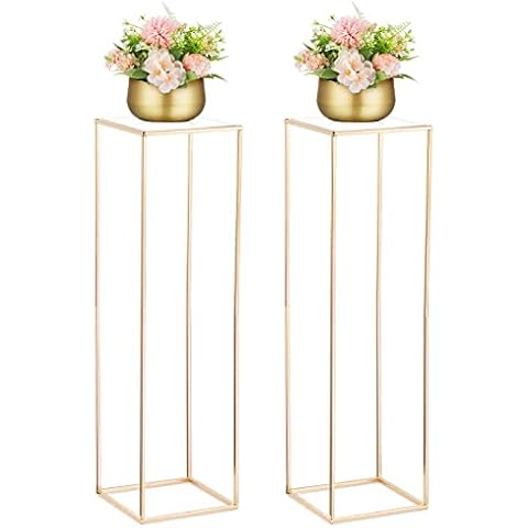 Nuptio Gold Vase for Wedding Centerpieces with Acrylic Panel - 2 Pcs 100cm Tall Flower Vases Rectangular Metal Column Flowers Stand for Birthday Party Decorations - Geometric Display Rack Stands Cover
