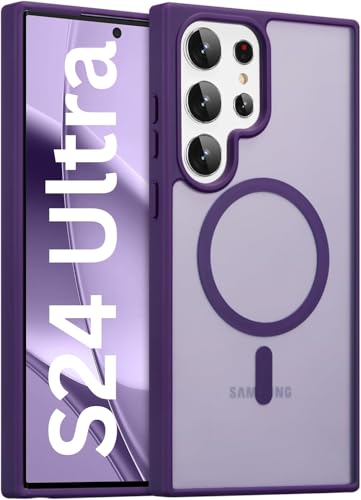 Image of REALCASE Polycarbonate For Samsung Galaxy S24 Ultra Case | Compatible For Magsafe | Magnetic Transparent Back | Military Grade Shockproof Drop Protection Slim Bumper Cover Phone Case (Clear Purple)