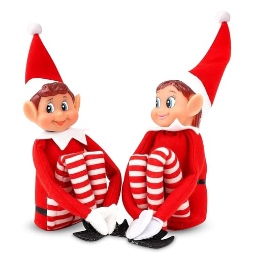 Quebec Naughty Elf Set   Figuras de elfo de niño y niña, inspirado en el pequeño ayudante de Papá Noel, cuerpo suave, caras de vinilo, diversión familiar festiva, 12 pulgadas, pareja