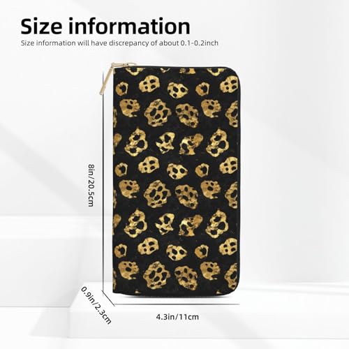 Leather Thin Slim Wallets for Women Men - Fashion Black and Gold Leopard Print Card Wallet Holder with Zipper2