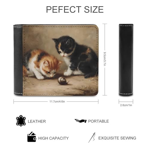 Kittens Cats Snails Tortoiseshell Leather Wallets for Men Slim Bifold Purse Clutch with 6 Credit Card Pockets2