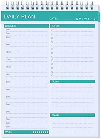 Daily Planner - To Do Notepad,Schedule Organizer with 52 Undated 6.5" x 9.8" Tear-Off Sheets, Spiral Daily Planning Pad with Hourly Schedule, To Do List,Water Intake Tracker, Meals and Notes ( Green )
