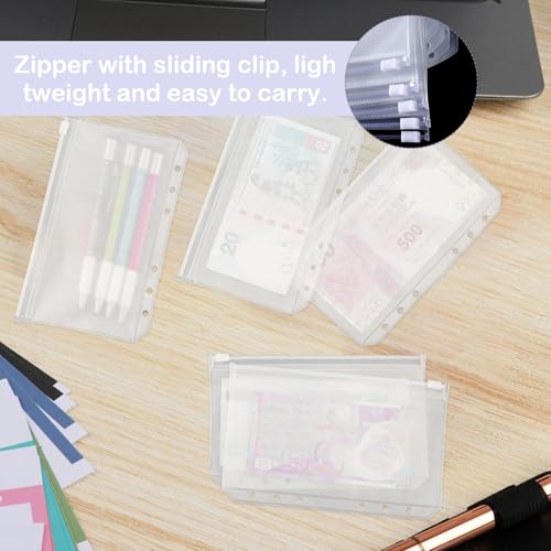 30 Stück A6 Binder Taschen, Transparent PVC 6-Loch Reißverschluss Ordner, Wasserdicht Kunststoff Bindertaschen, Geld Budget Umschläge für Notebook-Planer, Einlegeseiten Loseblattbeutel, Foto