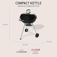 Weber Compact Kettle Holzkohlegrill 57 cm mit Stand und Rädern/Rostbeständige porzellanemaillierte Oberfläche, Ascheauffangschale, 2342 cm² Grillfläche, Schwarz – Ansicht 4