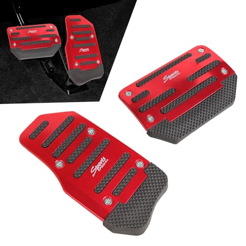 Jewkot 2 PCS Car Aluminum Pedal Covers, Car Stripe Automatic Gear Foot Pedal, Car Accelerator Brake Anti-Slip Decoration, Suitable for Most Cars (Red)
