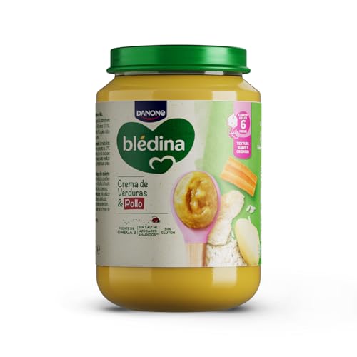 Blédina Tarrito de Crema de Verdura y Pollo para Bebé. Tarrito Bledina Fuente de Omega 3, Sin Sal Ni Azúcares Añadidos y Sin Gluten. Desde los 6 Meses, 200g