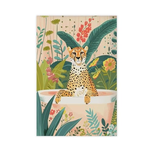 Impression sur toile bohème de guépard pour décorer une salle de bain moderne