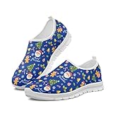 Tenis de moda para hombre, mocasines transpirables, con soporte de arco, ligeros, para ciclismo, correr, suela blanca, Blue Christmas Elements, 44 EU
