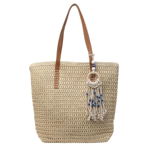 Bolso de playa de paja tejido grande para mujer miniatura 1