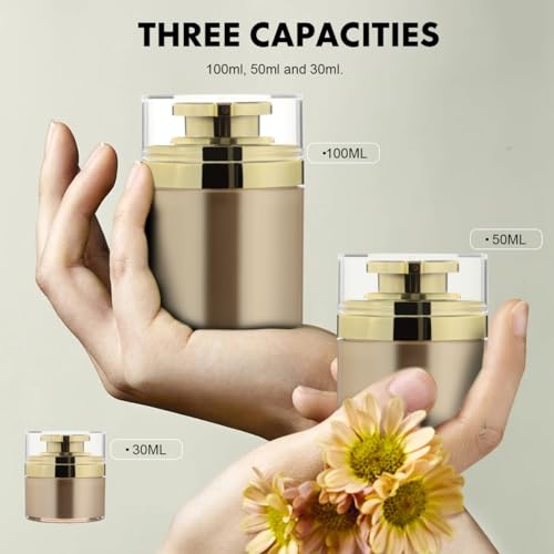 Mipcase 3 Sizes Airless Pump Jar, Refillable Airless Pump Bottles 30ml 50ml 100ml Vacuum Bottle Empty Travel Makeup Containers for Lotion Cream Moisturizer2