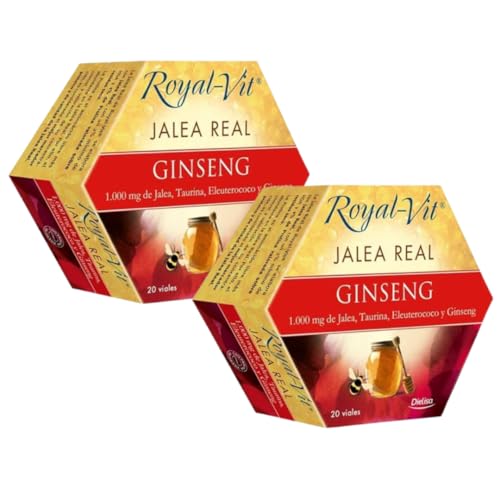 Pack x2 | Royal Vit Jalea Real Ginseng, Complemento Alimenticio con 1000 mg de Jalea Real, Eleutorococo y Taurina, Ingredientes que Ayudan al Rendimiento Físico e Intelectual - 20 Viales | DIELISA