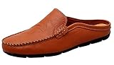 Go Tour Mens Mules Clog Slippers Breathable Leather Slip on Shoes Casual Loafers Brown 11.5/48