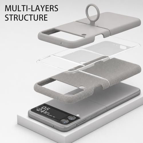Image of MIDOS Back Cover Compatible with Samsung Z Flip 3 Case Liquid Silicone Full Protection Kickstand Ring Holder Shock Proof Back Cover for Samsung Galaxy Z Flip 3 (Grey)