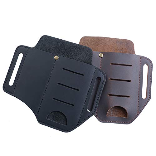 VIPERADE EDC Leather Sheath for Knife/Flashlight/Tactical Pen/Tools and EDC Gear, Handmade Pocket EDC Organizer Leather Sheath, 2 Pockets Belt Sheath (Brown)