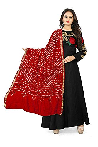 Image of PK HUB Women's Bandhani Silk Dupatta - Bandhej Printed Traditional Dupatta for Ethnic Wear - 2.4 Meter Length, 40 inch Width
