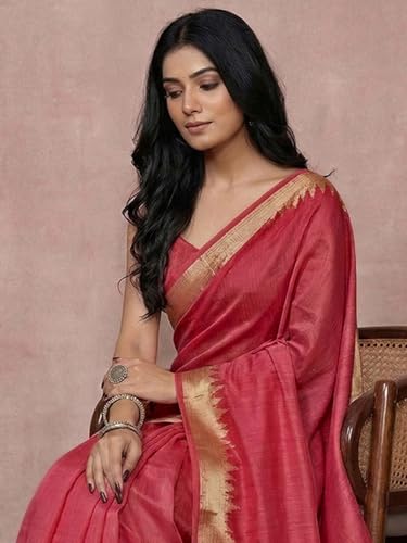 Image of Satrani Women's Cotton Silk Weaving Border Saree with Unstitched Blouse Piece