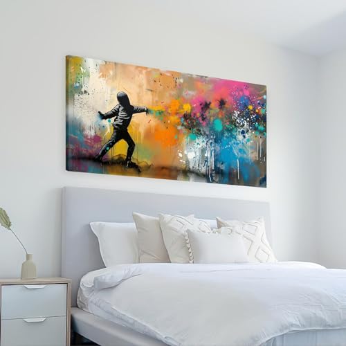 Art mural graffiti Banksy Boy sur toile de 55 x 110 cm - 3