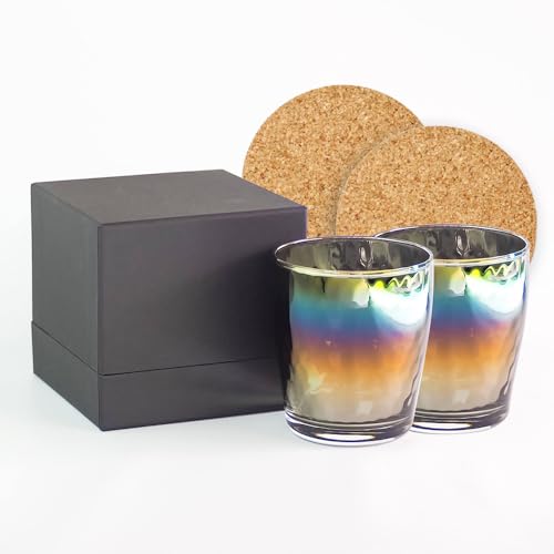 PROGRESS おしゃれ ロックグラス チタンミラー 正規品 日本製 お祝い 父の日 ギフト プレゼント ウィスキー ワイン お酒がまろやかに コルクコースター付 (Glow Infinity × Infinity)