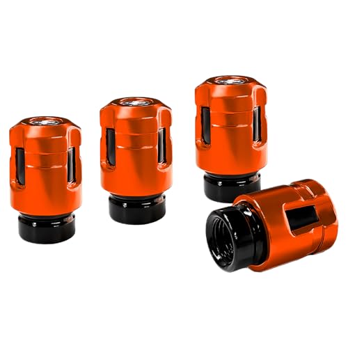 Fkewp 4 PCS Car Tire Valve Stem Caps, Unique Shape Leak-Proof Aluminum Auto Tire Air Caps, Corrosion-Resistant Wheel Valve Dust Covers Exterior Decor for Truck SUV Motorcycle (Orange)