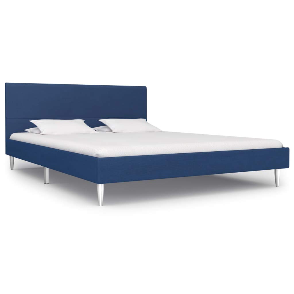 Niebieska rama łóżka z materiału 160 x 200 cm ze stelażem, konstrukcja z drewna i żelaza, eleganckie wzornictwo, trwałe, nadaje się do podwójnego łóżka, łóżko dziecięce, łóżko dla gości, sofa