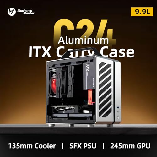 Image of Mechanic Master C24 Mini ITX PC Case with Handle | Supports 135mm CPU Air Cooler, SFX Power Supply, 245mm GPU & ITX Motherboard; Ideal for Dorm & Portable Office PC Build