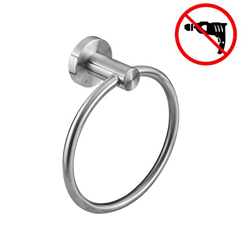 Besy Sus304 Stainless Steel Bathroom Hand Towel Ring Towel Holder, Drill Free With Glue Or Wall Mounted With Screws, Heavy Duty Round Pedestal, Brushed Nickel Finish #TOP7