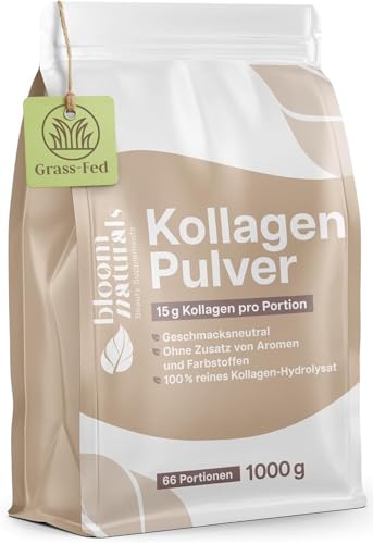Grassgefüttertes Collagen Pulver 1000g (1 KG) - Hochdosiert & Geschmacksneutral Kollagen Hydrolysat Pulver Peptid Typ 1 & 3 - Kollagen Peptide - abgefüllt in Deutschland Laborgeprüft