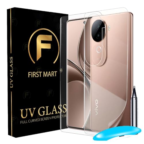 Image of FIRST MART HD+ UV Tempered Glass For Vivo V40E 5G (6.78 Inches) With Edge To Edge Back Nano Membrane and Easy Cleaning Kit | Clear
