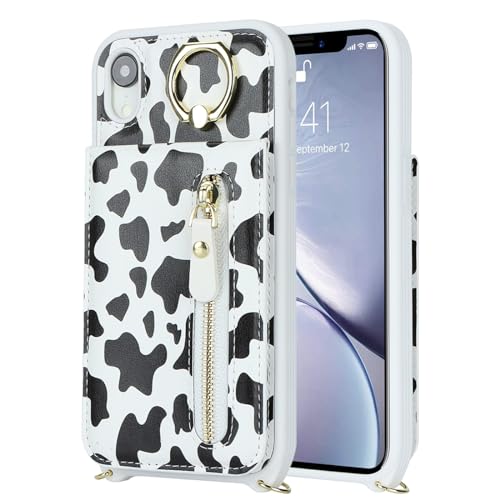 Zouzt for iPhone XR Case with Cord and Card Holde Zipper Wallet Case with Crossbody Lanyard Ring Adjustable Necklace Protective Cover Women for iPhone XR 6.1 Inch - Image 3